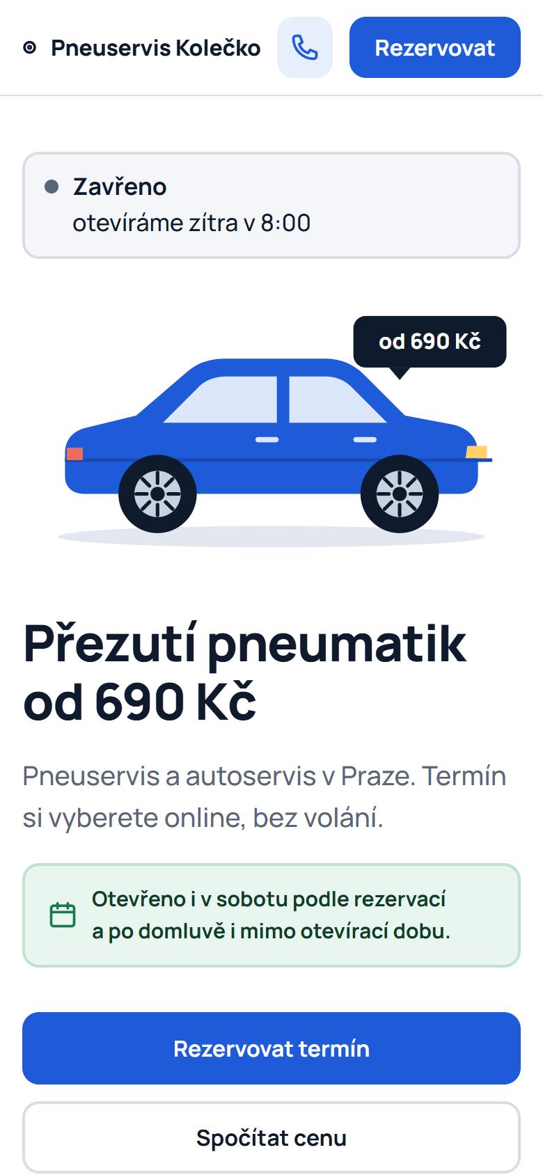 Stejný web na mobilu